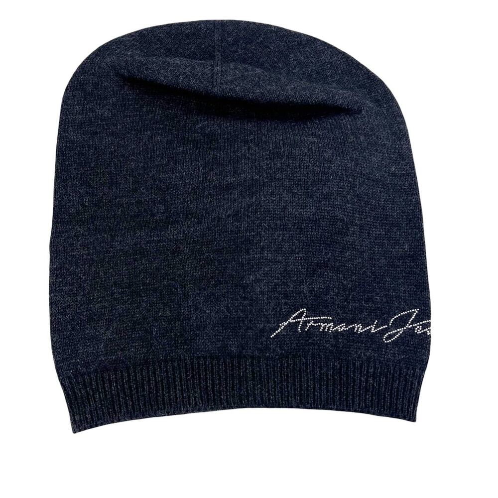 Armani Jeans Beanie Knit Studded Logo Grey Silver Sz XS NWT $100